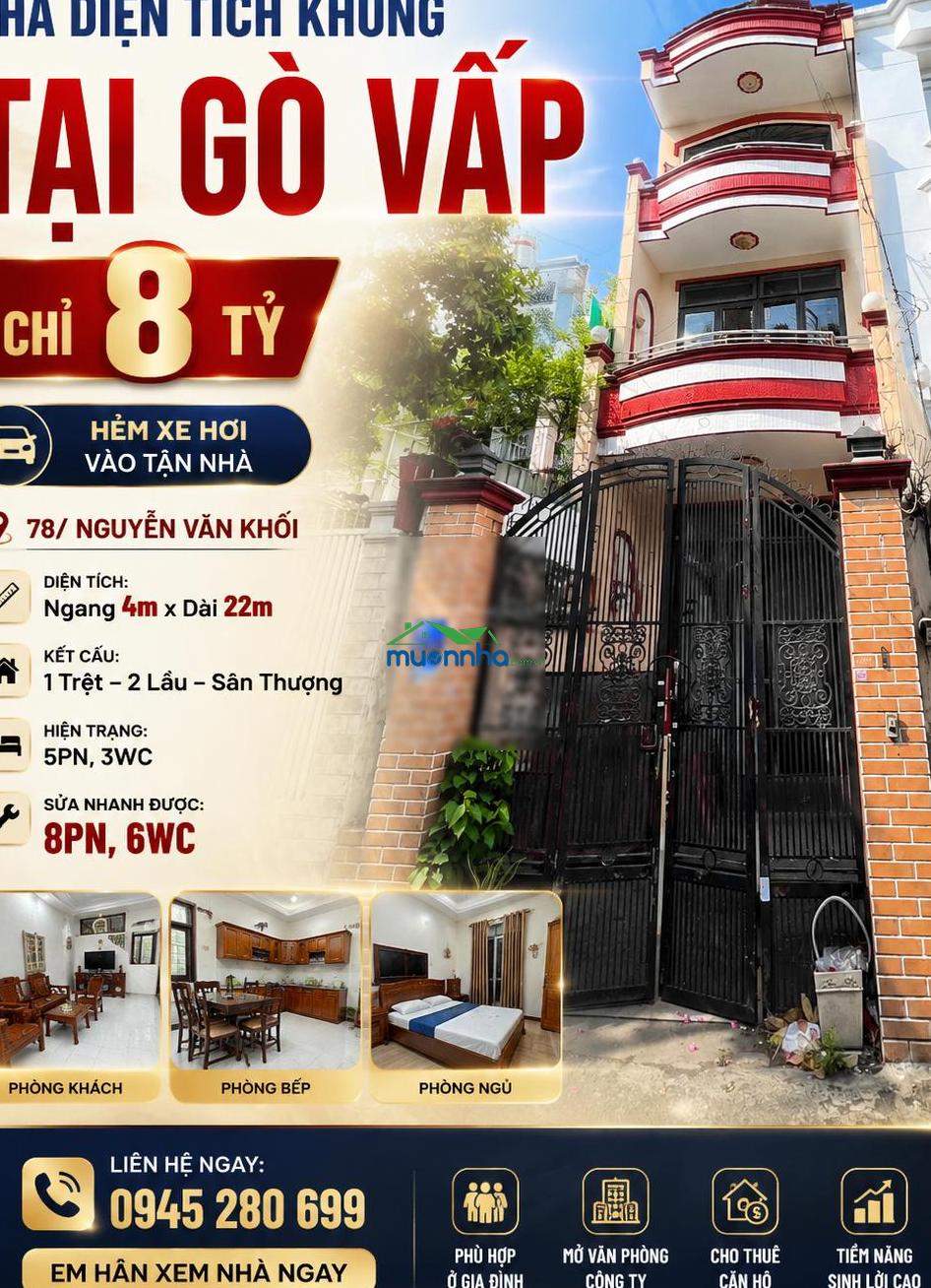 Chỉ 100tr/m2 có ngay hxh 78 nguyễn văn khối p11 4x22m cn 78m² diện tích lớn siêu đẹp giá 8 tỷ tl - 3