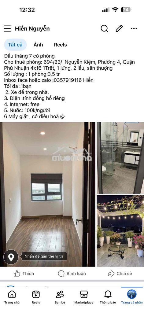 *** Hiền , p 3500k, nước 100k có điều hoà, có nóng lạnh