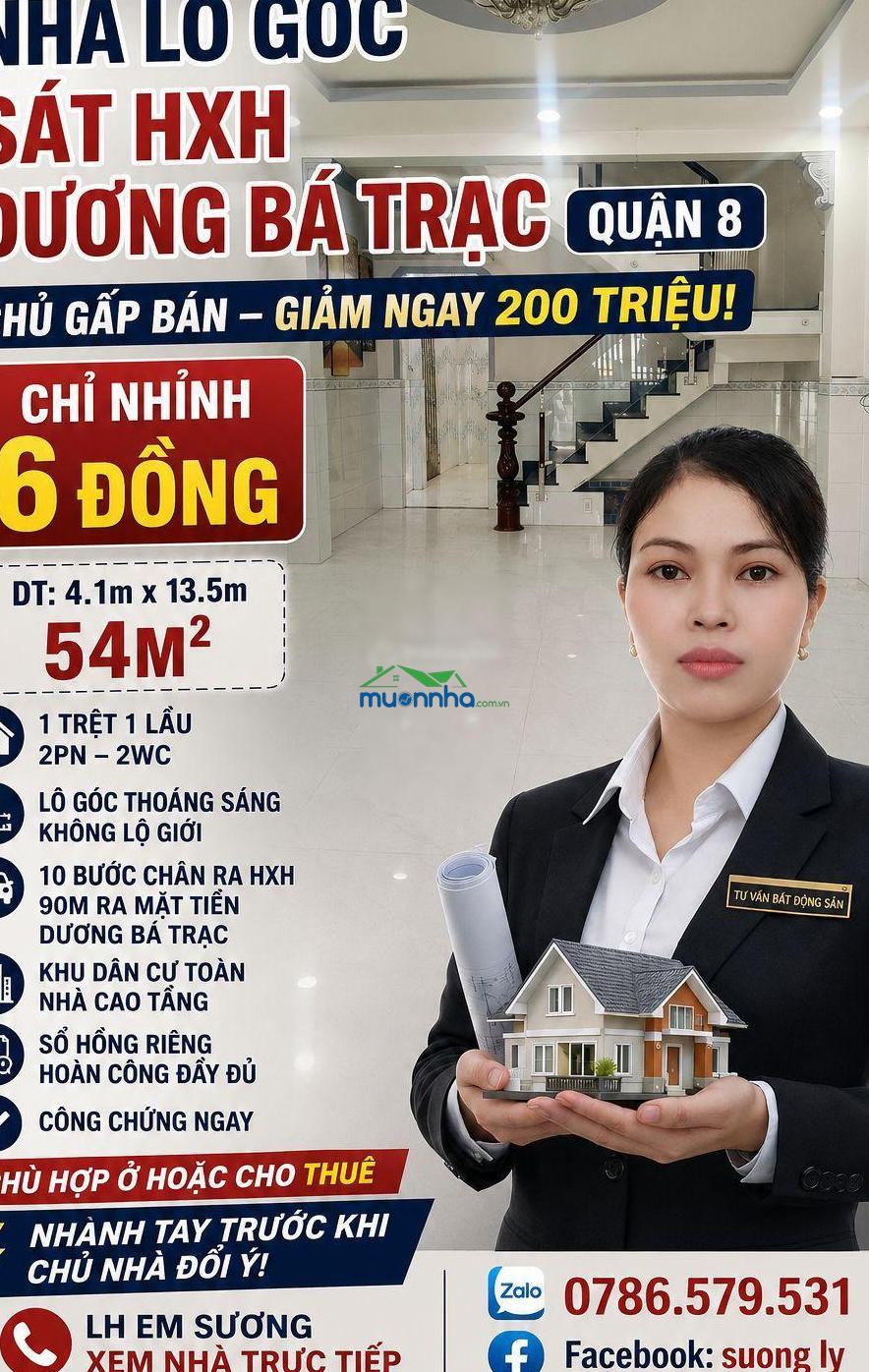 Giảm gấp 200 triệu nhà lô góc sát hxh, 54m² dương bá trạc q.8 chỉ nhỉnh 6 đồng