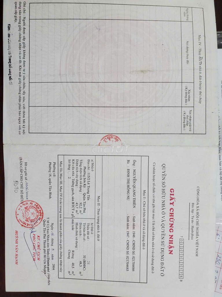 Bán nhà hẻm xe hơi đối diện đh công thương lê trọng tấn - 2