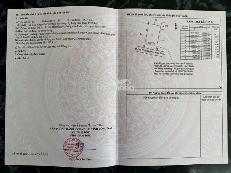 Chính chủ cần bán đất tại ấp 1, xuân tây, cẩm mỹ, đồng nai, 1827.4m2