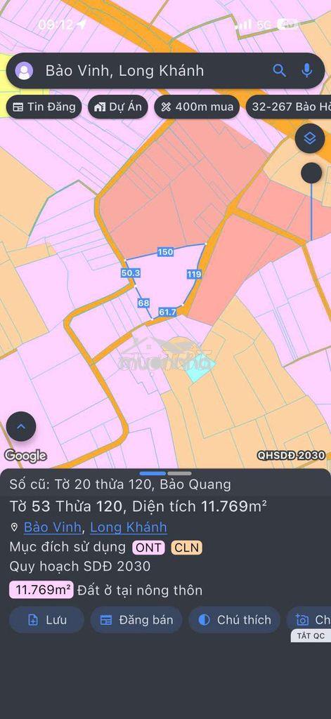 1.2ha đất 2 mặt tiền nhựa - 300m2 thổ cư