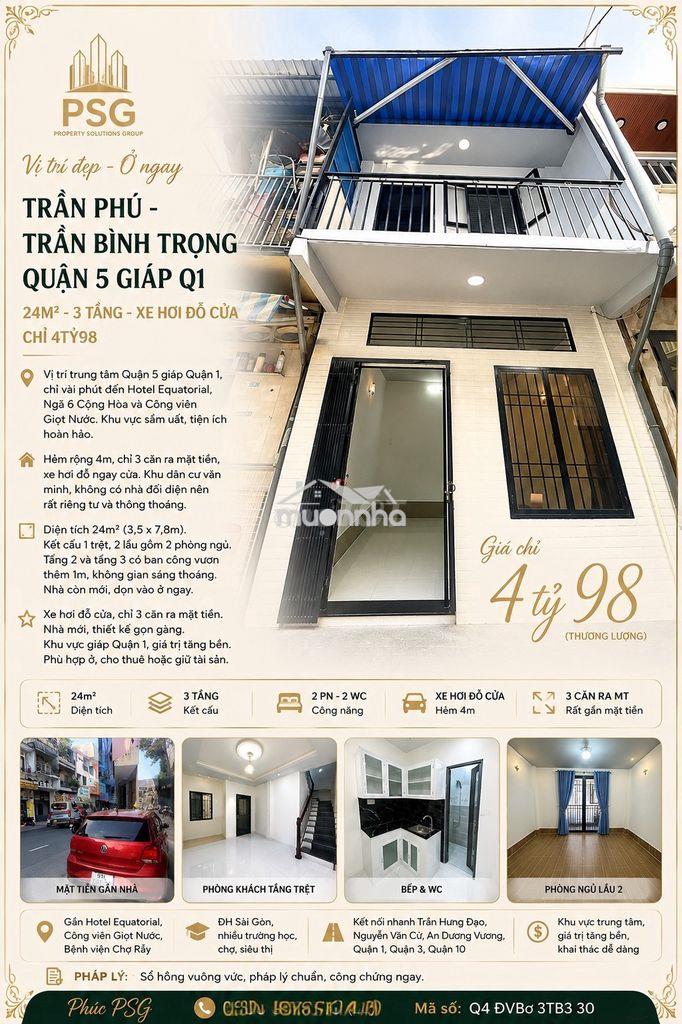 Trần phú -trần bình trọng-q5 giáp q1-24m²-3tầng xe hơi đỗ cửa-chỉ 4t98