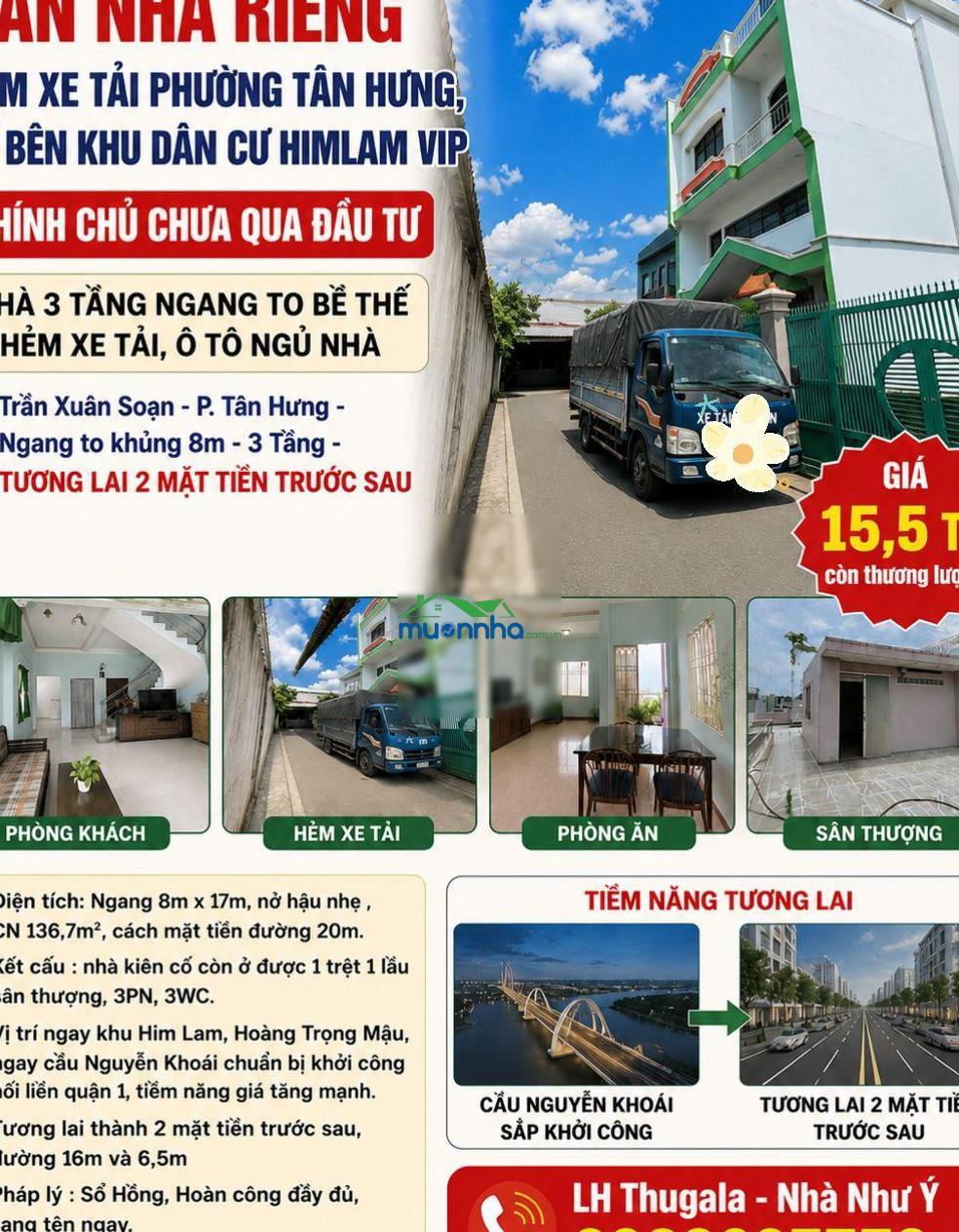 Hẻm xe tải, p. tân hưng, 137m², ngang 8m, 3 tầng, nhỉnh 15,5 tỷ