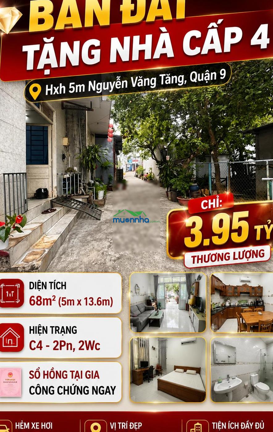 Bán nhà cấp 4, 68m2, ngang 5m, hxh 5m nguyễn văn tăng, long bình, quận 9. chỉ 3.95 tỷ thương lượng. - 4