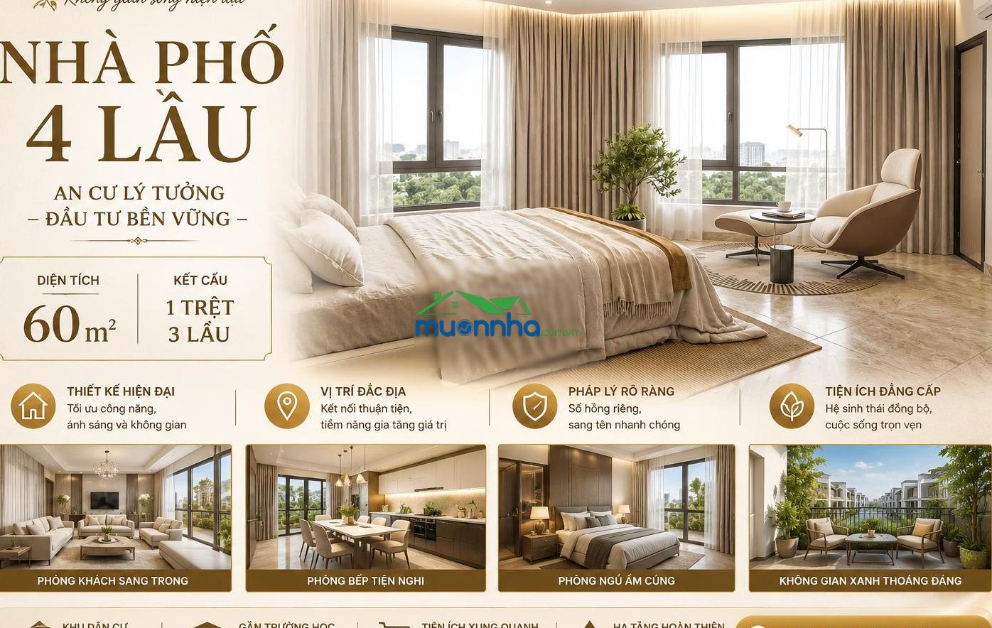 Nhà phố 4 lầu 60m2 trục đường 23m vinhomes hóc môn, 5 tỷ 3