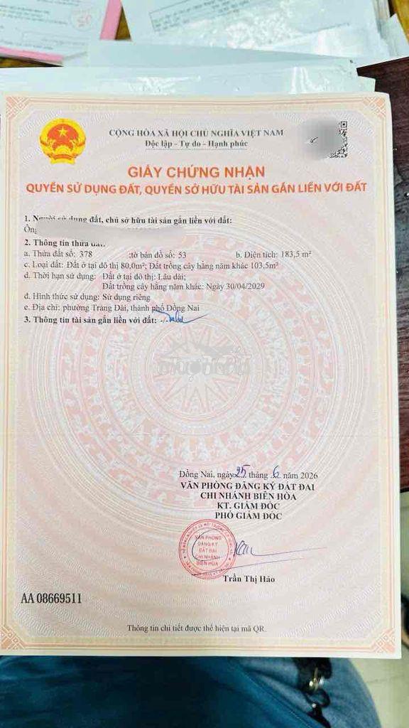 Bán lô thổ cư dài 45m ngay đường nguyễn ái quốc