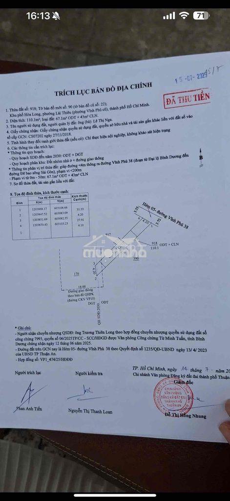 Ngộp bank bán gấp 110m2 đất vĩnh phú 2 mặt tiền ( 4,2x31) giá 3,3 tỷ - 2