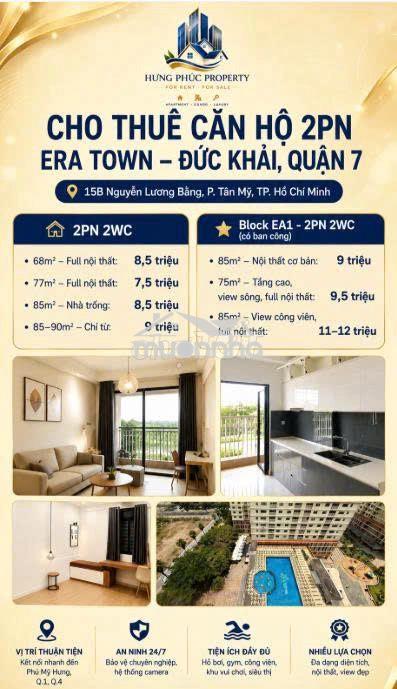 Cho thuê căn hộ 2pn era town – đức khải, quận 7