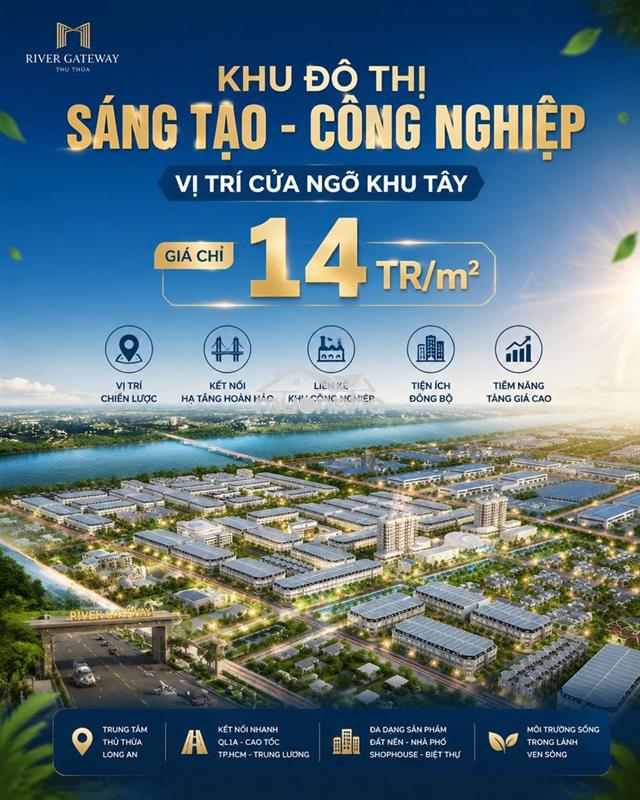 River gateway tthc thủ thừa, sổ hồng trao tay, giá chỉ từ 14 tr/m2