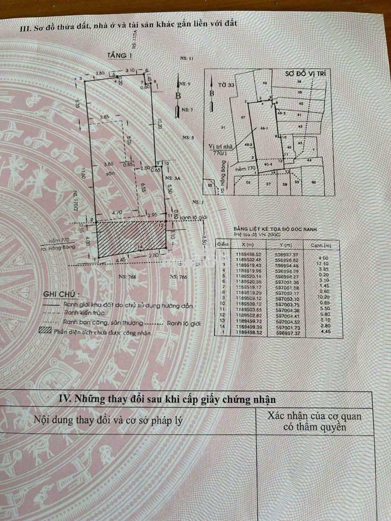 87 tr/m2. nhà hồng bàng, p1, q11. dt: 7.5x18m = 131m2. nhà cấp 4 