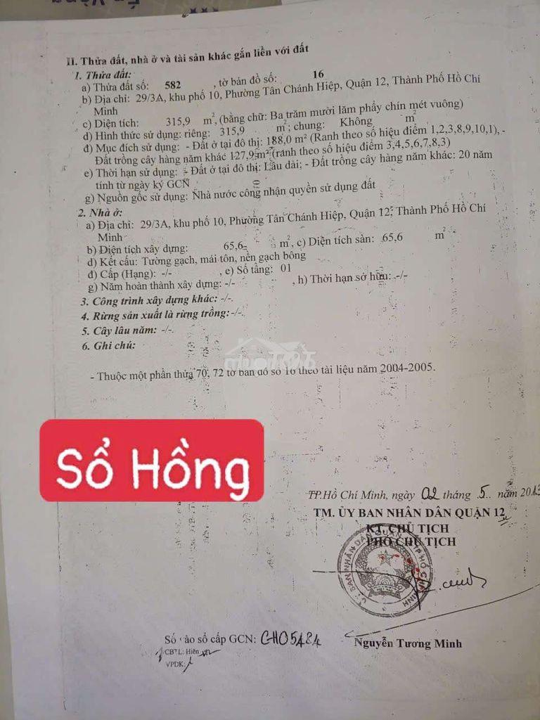 Nhà siêu rẻ bv q12. 1t1l 2pn, đất thổ cư, chính chủ
