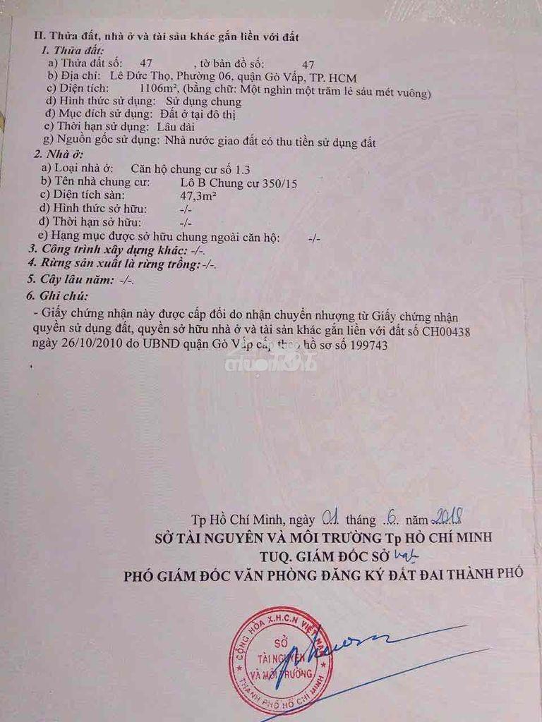Chính chủ bán chung cư  350/ 15  lđt p6 - Ảnh 2