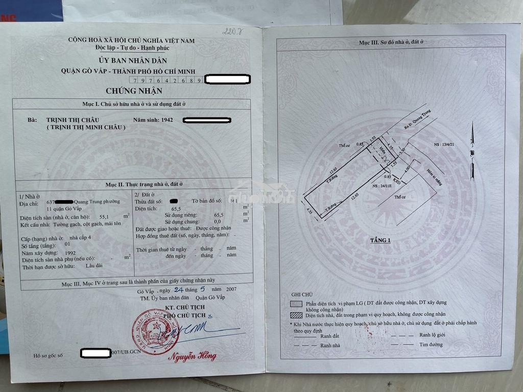 Giảm mạnh mẽ!! nhà hẻm 637 quang trung, ngay sau bv gò vấp, co.opmart - 2