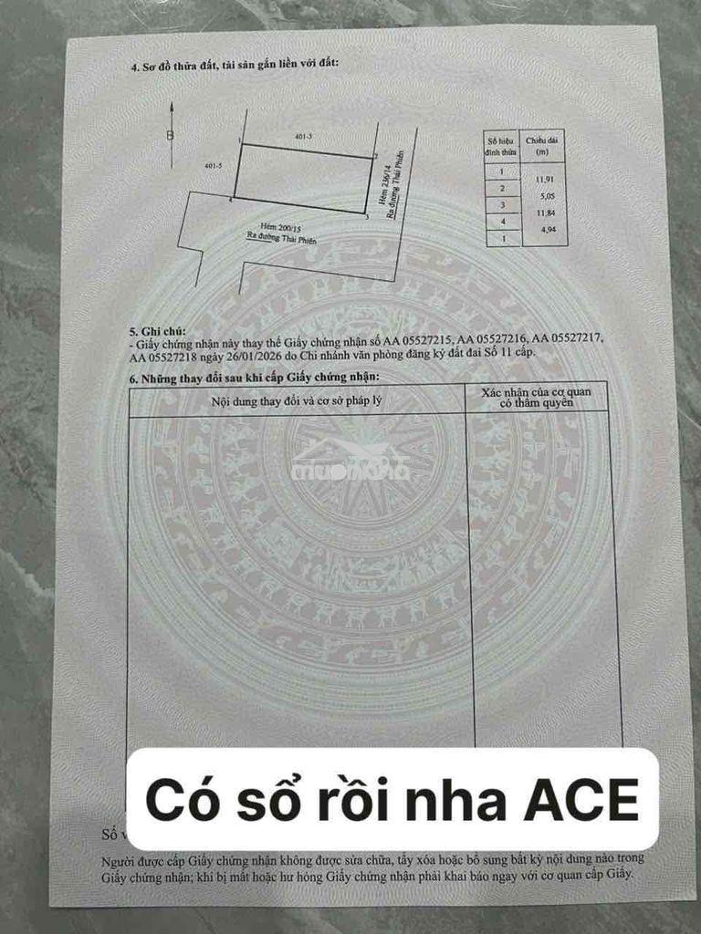 Dt : 5 x 12m. hẽm xh thái phiên - Ảnh 3
